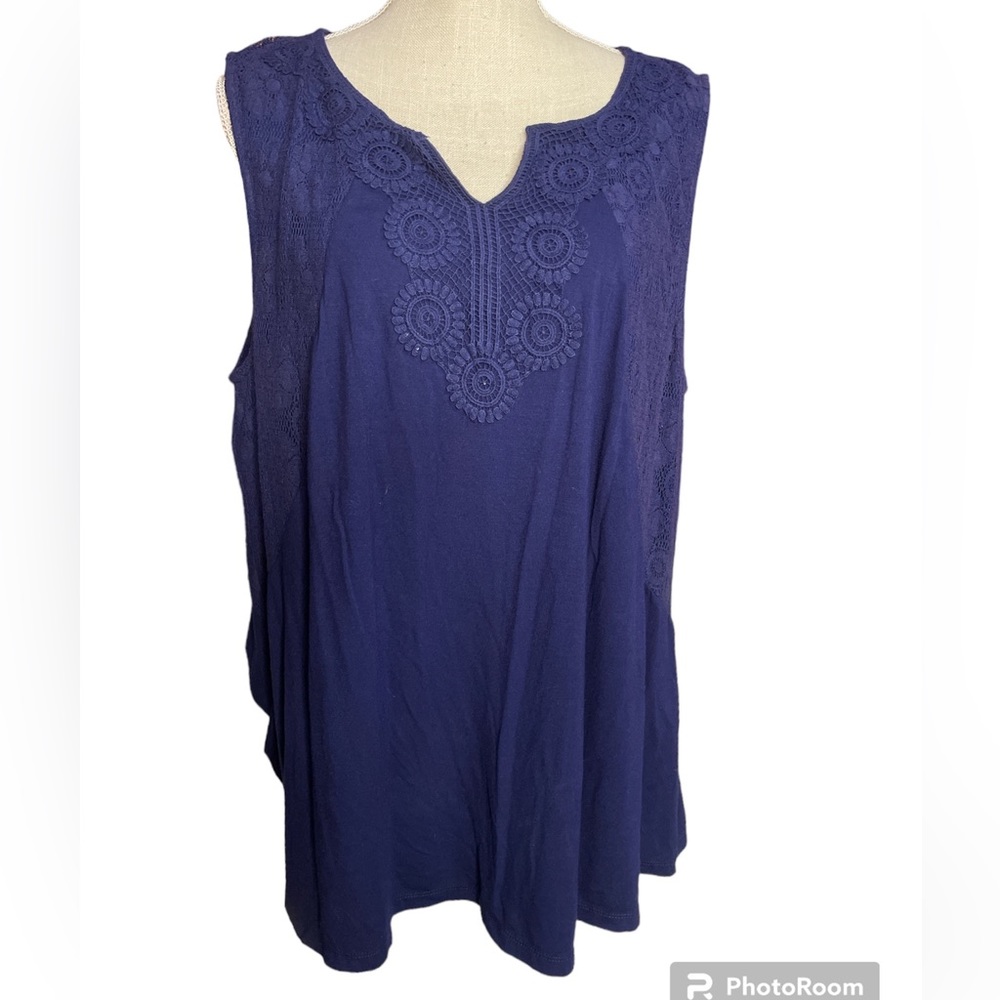 My Danielle Blue Lace Trimmed Tank Top